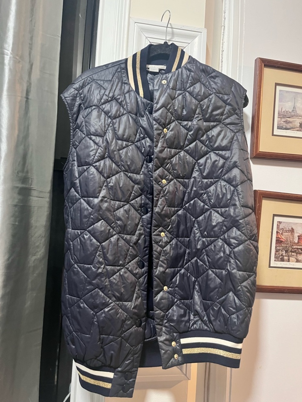 Stella McCartney Quilted Bomber Vest in Navy with Contrast Stripes 34 4